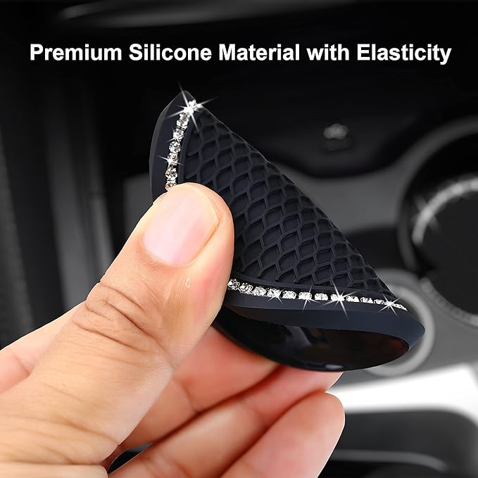 4PCS 2.75 Inch Bling Auto Car Cup Holder Insert Coasters Silicone Anti-Slip Crystal Rhinestone Drink Car Cup Mat, Universal Vehicle Interior Accessories for Women Girls (Black)
