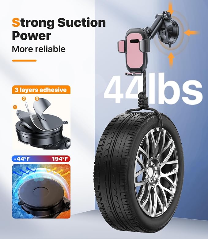 Ultra Stable Phone Holders for Your Car [Powerful & 360 Adjustable Suction Cup] Universal Car Phone Holder Mount Long Arm Flexible Car Mount for Dashboard Windshield Air Vent All Phone Case - Pink