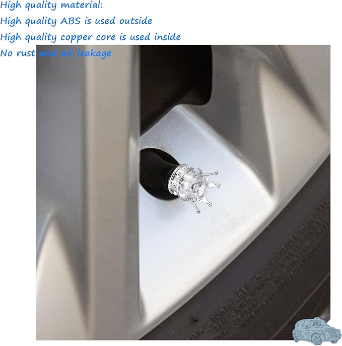 4 Pieces Crown Tire Valve Stem Caps Bling Handmade Crystal Rhinestone Universal Chrome Crown Vehicle Car Tire Caps Covers, Attractive Accessories for Car (White)