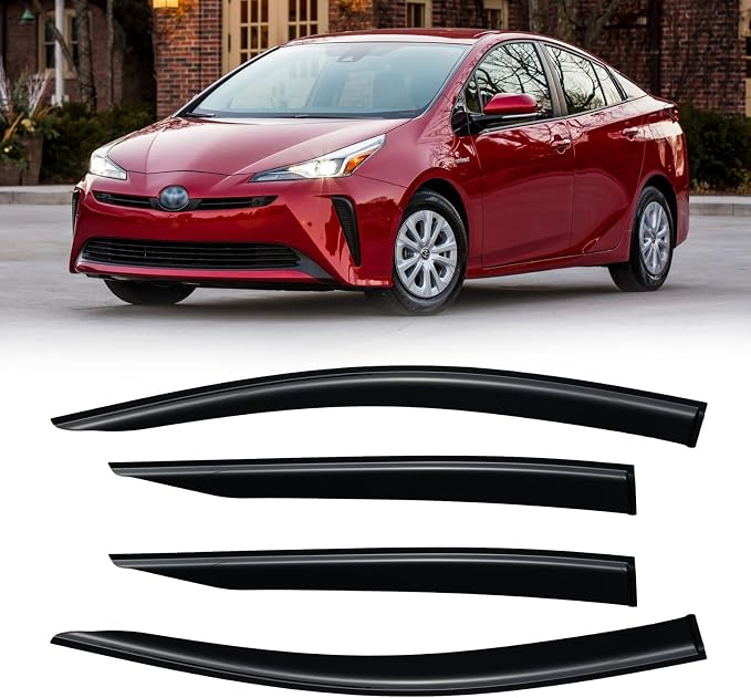 Rain Guards for 2016-2022 Toyota Prius, Out-Channel Window Visor Shields Vent Deflector Shade Wind Dark Smoke 2017 2018 2019 2020 2021, Tape-On Outside-Mount, 4PCS