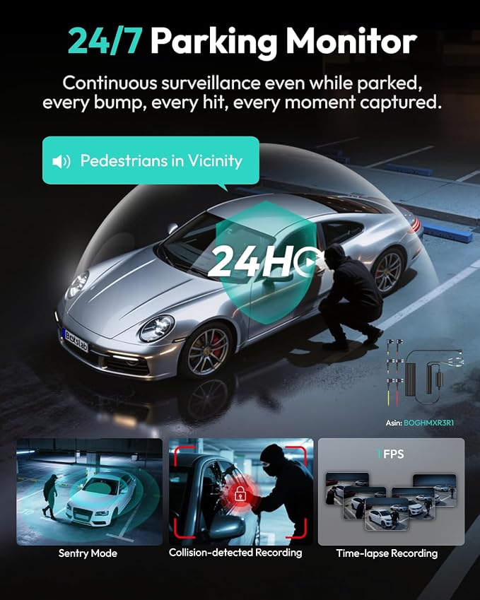 3K 4 Channel Dash Cam, 360° All-Around View, Front/Rear/Inside Car Cameras with 3.18" Touch Screen, Dash Camera 24/7 Parking Mode, Built-in GPS, 5.8GHz WiFi, Voice Control, 128GB Card Included