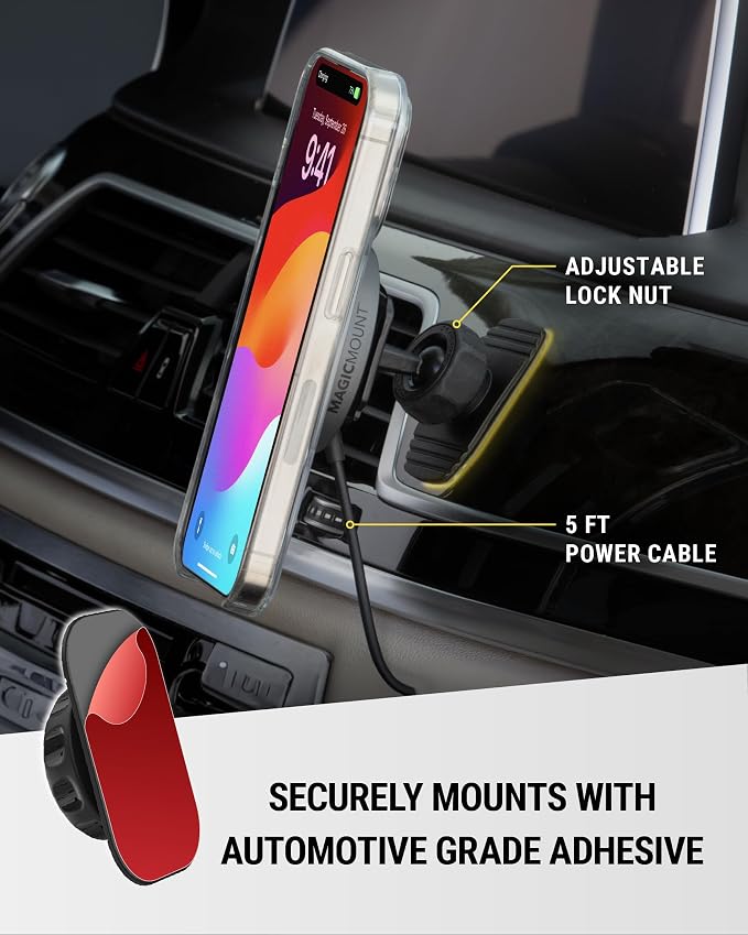 MPQMD-SP MagicMount Charge Pro Qi2 Fast Wireless Charging MagSafe Car Mount Charger, 15W Magnetic Cell Phone Holder for Car Dashboard Compatible with iPhone 16/15/14/13/12 Pro Max Plus, S25
