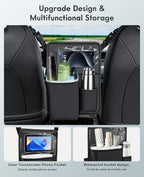 Car Organizer Storage Between Seats, Premium Leather Car Mesh Organizer with Waterproof Cup Holder, Car Hanging Storage Bag Pocket Between Seats