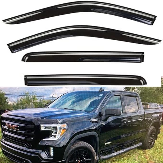 Window Visors Rain Guards for Chevrolet Silverado GMC Sierra 1500 Crew Cab | 2019-2026, Window Deflectors, Vent Visor, Sun Shades, Window Shields, Dark Smoke, Truck Accessories