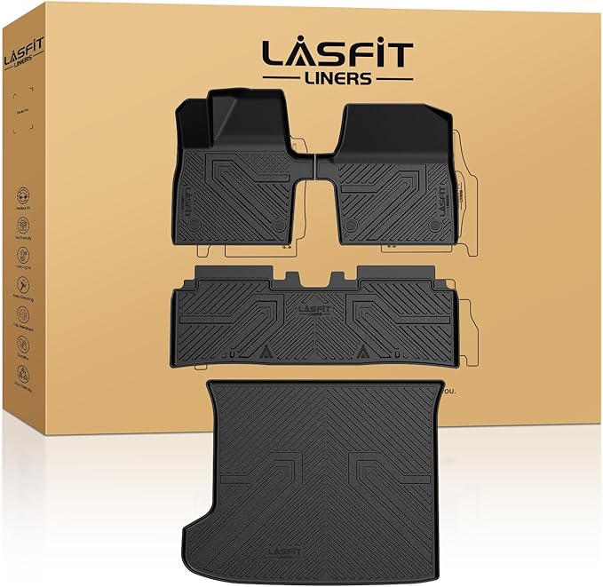 Floor Mats & Cargo Mat Fits for KIA EV6 2024 2023 2022(Not for Manual 1st Row), All Weather TPE Custom Fit Floor Liners for 1st and 2nd Row Car Mats & Trunk Liner for Kia EV6 Accessories, Black