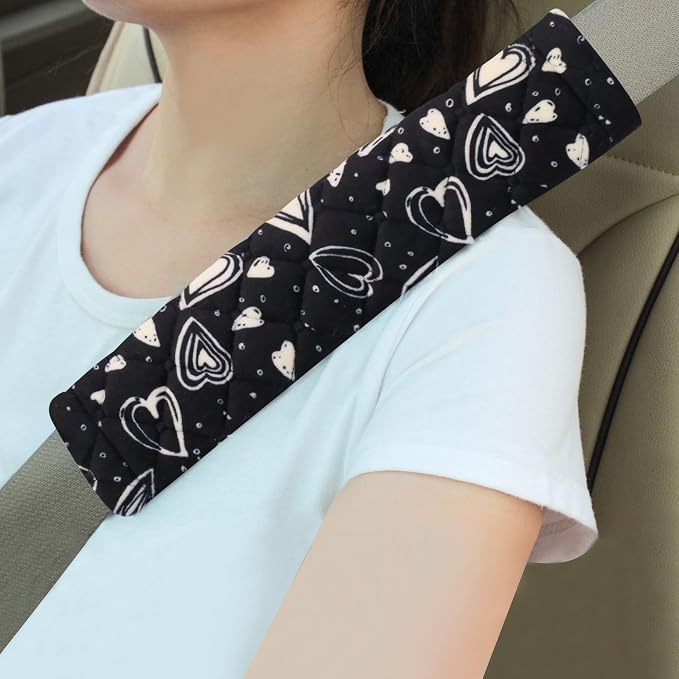 Soft Auto Seat Belt Cover Seatbelt Cushions Shoulder Pad 2 PCS for a More Comfortable Driving Compatible with All Cars and Backpack Cute Black Heart