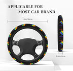 Rainbow Steering Wheel Cover Anti-Slip and Practical 14.5-15 Inch Universal Car Steering Wheel Cover with 2 Pieces Car Coasters Suitable for Men Women