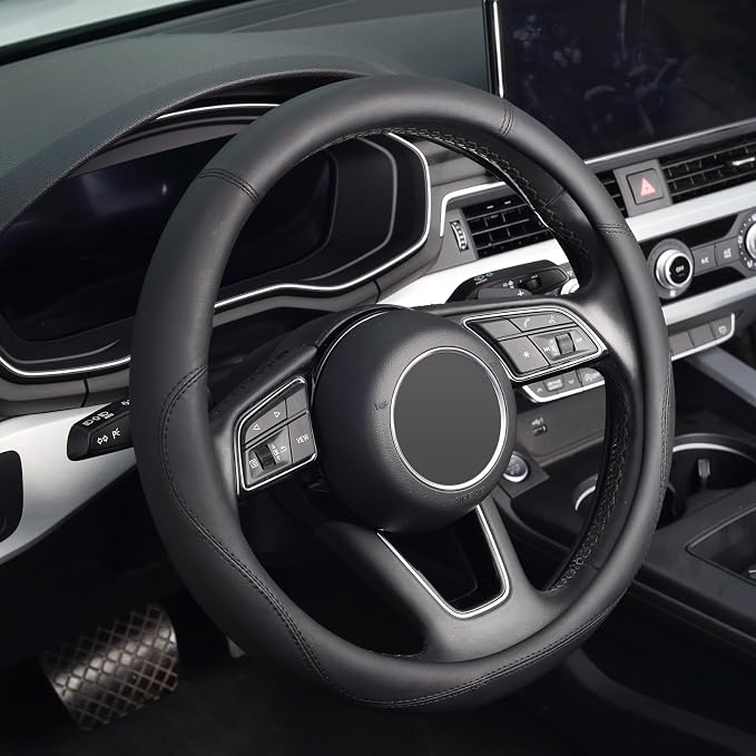 Black Steering Wheel Cover, Universal 15 inch, Microfiber Leather Black, Soft and Odorless, Durable Leather Cover with Anti-Slip Lining