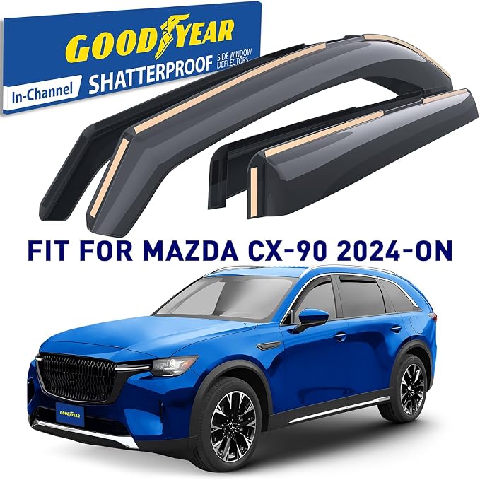 Goodyear Shatterproof in-Channel Window Deflectors for Mazda CX-90 2024-2026, Rain Guards, Window Visors for Cars, Vent Deflector, Car Accessories, 4 pcs - GY008042