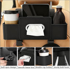 4-in-1 Back Seat Car Organizer, Upgraded Multifunctional Car Storage Box, Hanging Back Seat Storage Organizer, Partition Design, with Phone Holder, Tissue Box, 2 Cup Holders, 2 Hooks