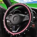 Bling Car Steering Wheel Cover, Non-Slip Elastic Stretch Leather Auto Steering Wheel Protector, Sparkling Diamond Vehicle Decor Accessories for Women Girls, Universal for Vehicles (Pink)