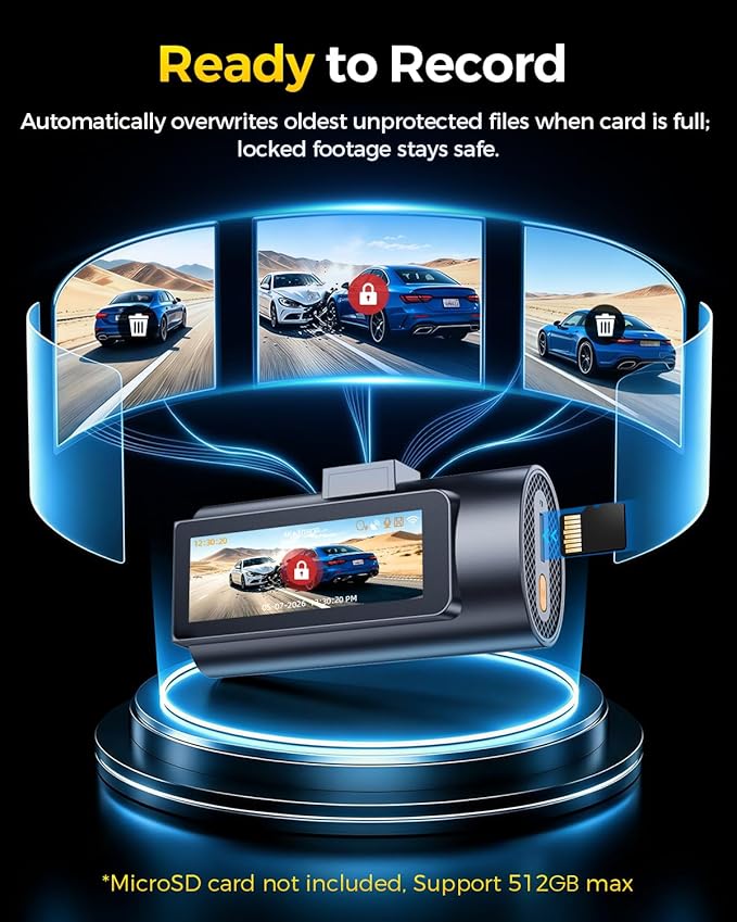 GKU 4K Dual Dash Cam Front and Rear, STARVIS 2 Sensor, 5.8GHz WiFi6 Up to 20MB/s, Voice Control, Dash Camera with GPS, WDR Night Vision, 24H Parking Mode, Loop Recording(No SD Card)