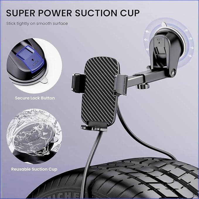 Military-Grade Car Phone Holder - [Ultra Strong Suction] 3-in-1 Phone Mount for Dashboard, Windshield & Air Vent, Super Stable Universal Car Accessories for iPhone & All Smartphones