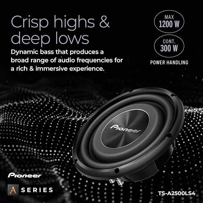 A-Series TS-A2500LS4 10” Subwoofer – 1200W Max, Shallow-Mount Design, Deep Bass in Tight Spaces