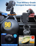 [Military-Grade Anti-Shake & 360° Rotatable Suction] 2026 Upgraded Car Phone Holder Mount【90+LBS Safest Strongest & Patent Certs】Dashboard Windshield Vent for iPhone 17 16 Pro Max Samsung,Matt Black