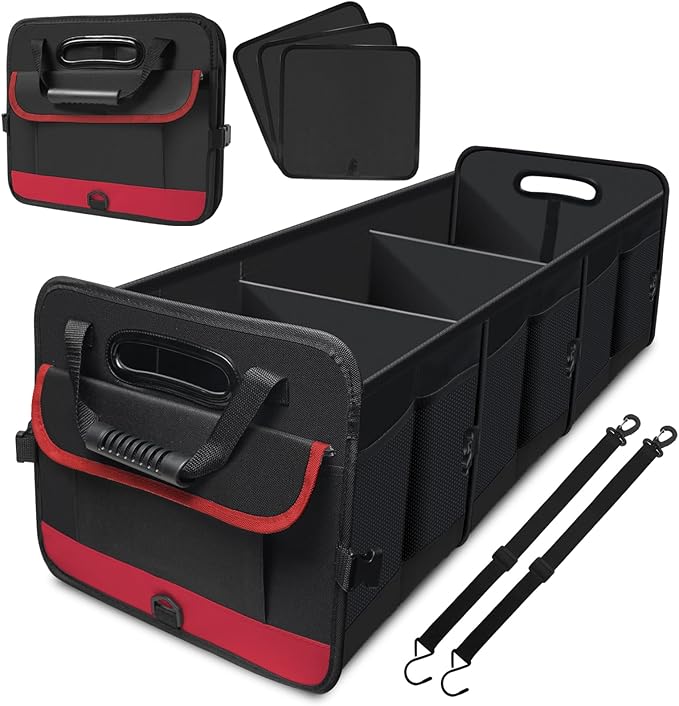 Heavy Duty Collapsible 95 L Capacity Car Trunk Storage Organizer,Multi-Compartment Pockets, Adjustable Straps - Ideal for Travel, Camping, Shopping,Perfect for SUV, Truck, Sedan