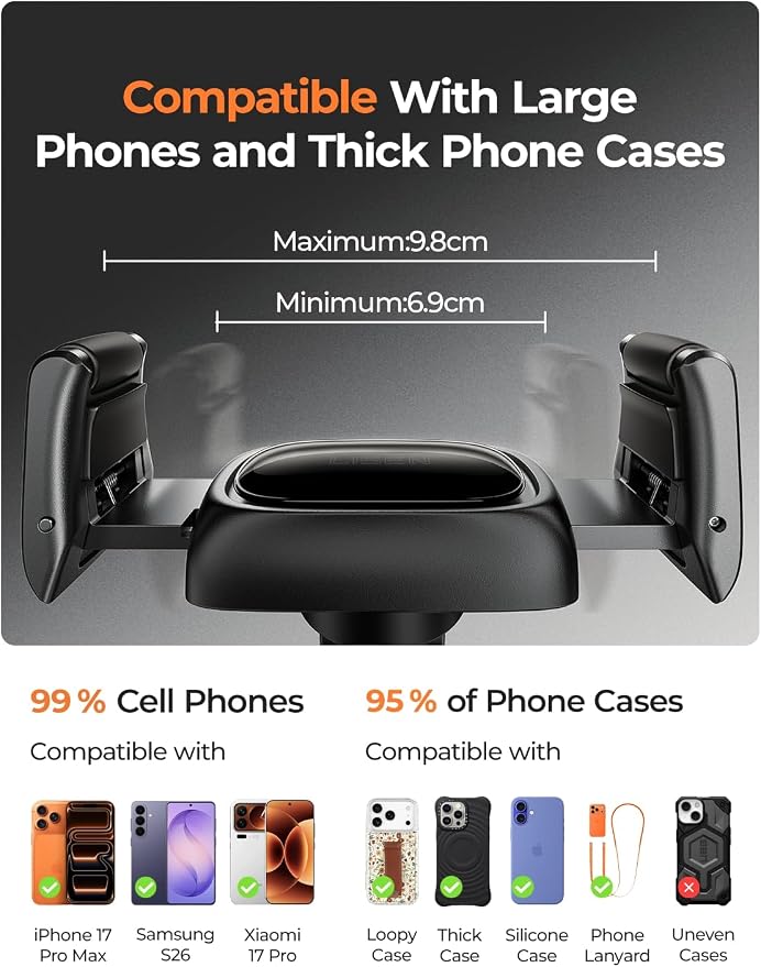 Suction Phone Mount for Car, [Ultra Suction & 95% Cases Friendly] Car Phone Holder Mount Vacuum Dashboard Phone Holder, Car Cell Phone Holder for iPhone 17 16 15 14 Pro Max Air Galaxy S26 S25
