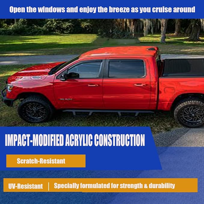 in-Channel Window Rain Guards Deflectors for Dodge RAM 1500 2500 3500 Crew & Mega Cab 2009-2018, Vent Visors Sun Shields for Trucks, Smoke 4PCS
