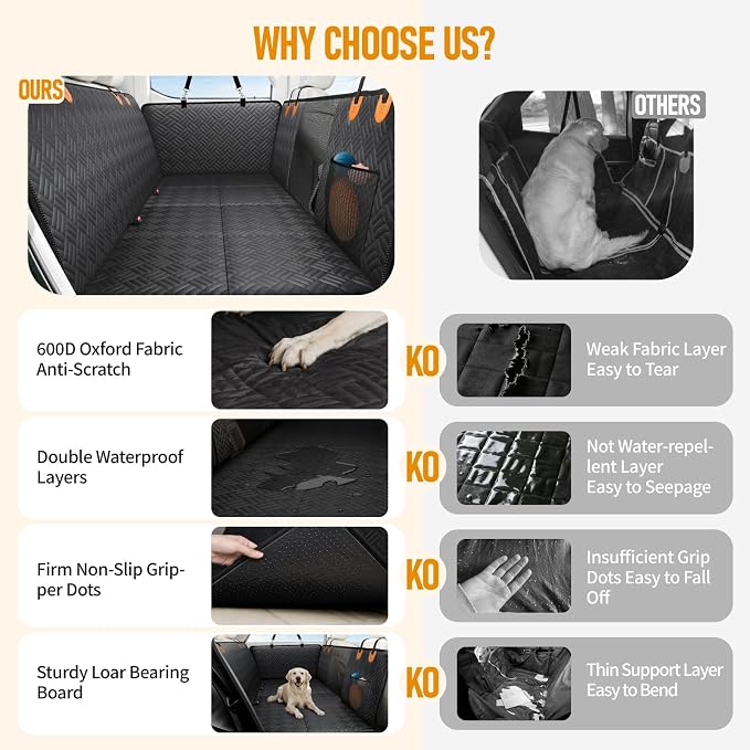 PROZAR Dog Car Seat Cover for Back Seat, Hard Bottom Back Seat Extender, Back Seat Pet Cover for Dogs - Supports 400lbs, Waterproof Heavy Duty Scratch Dog Hammock for Compact Cars/SUVs, 51in