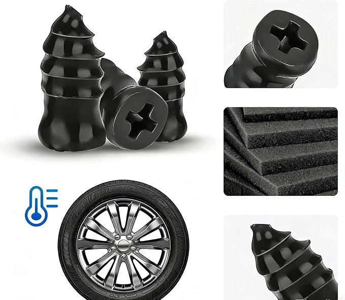 Roadside Emergency Tire Repair kit - 60pcs Tire Repair Screws, Easy Screw in Tire Plugs for Car Bycicle, No-Removal Rubber Tire Plug Screws Kit for Tubeless - Screwdriver, Pliers & Storage Case