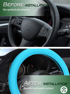 Car Steering Wheel Cover, Non-Slip Silicone Material, Multiple Color Choices, Universal Auto Parts Steering Wheel Cover, Suitable for Most Cars (Light Blue)