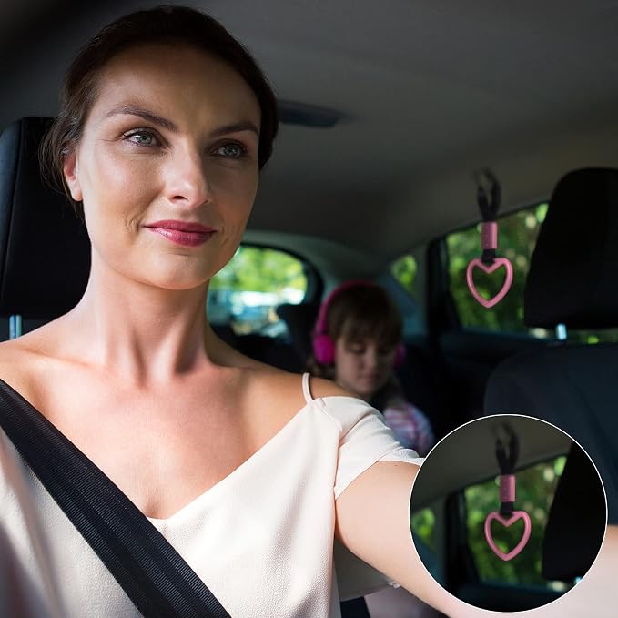 2 Pieces Heart Shaped Car Handle Straps Drift Charm Rear Bumper Warning Ring Decor Subway Bus Broken Heart Handle for Car Interior(Light Pink)