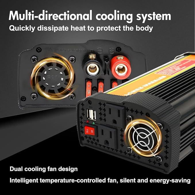 3000W Power Inverter 12v Inverter to 110V DC to AC Converter, 2 x AC Outlets and 2 x 2A USB Car Adapter Power inverters for Vehicles Camping Outdoor Yacht RV