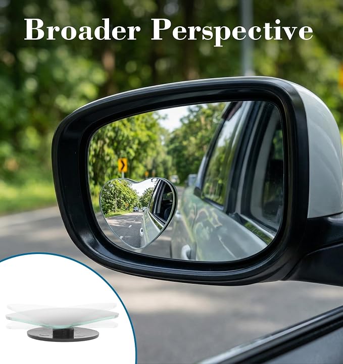 2 Pcs Heart Shaped Blind Spot Mirror, Heart for Car Mirror Accessories Blind Spot for Cars High Definition Glass Frameless Convex Side Mirrors, Stick-On Wide Angle Rear View for SUVs, Truck & RV