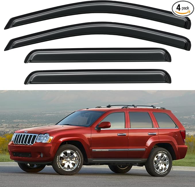 Window Visors Rain Guards Shield for 2005-2010 Jeep Grand Cherokee, Out-Channel Window Vent Wind Deflectors Visors Shades for 05-10 Grand Cherokee