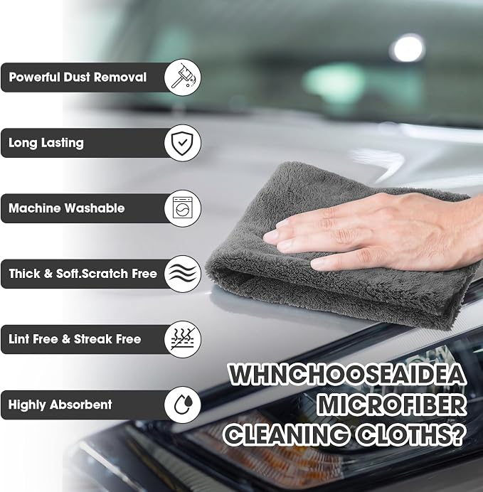 30 Pcs 12.5 × 12.5 Inch Edgeless Microfiber Plush Towels for Cars Detailing Drying Wash Polishing Absorbent Cleaning Cloths, 500 GSM (Gray)