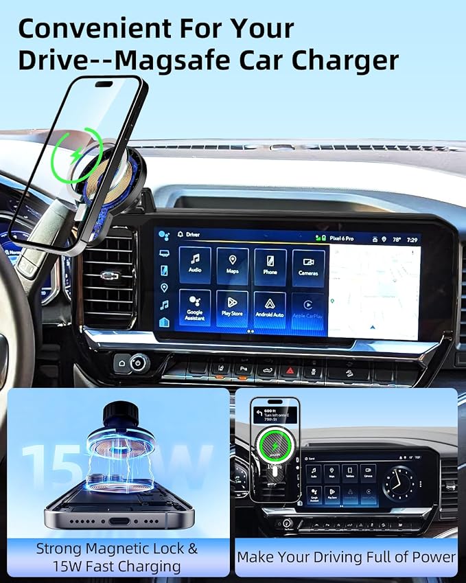 PZK Car Phone Holder for 2022-2026 Chevy Silverado/GMC Sierra 13.4'' Screen | Chevy Magnetic 15W Fast Wireless Charger 360° Magnetic Car Phone Mount LT/RST/ZR2/LTZ/LT Trail Boss Accessories