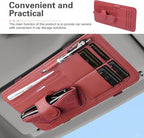 Car Sun Visor Organizer, Multi-Function Leather Car Visor Storage Pouch for Sunglasses Cards Licenses Pens, Multi-Pocket Visor Organizer, Universal for SUV, Sedan, Truck (Red)