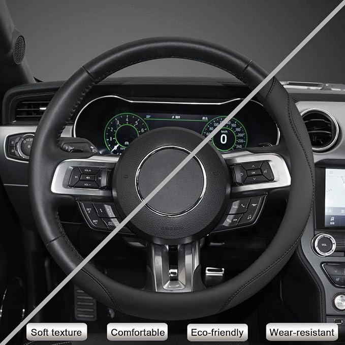 Car Steering Wheel Cover for Ford Escape,Explorer,Fusion,Focus,Bronco,Transit,Edge(Black- Standard Size)