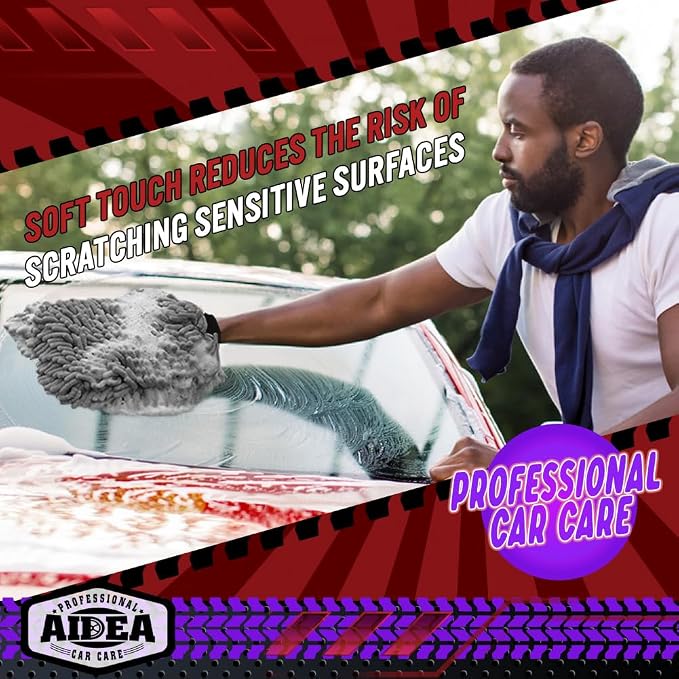 AIDEA Car Wash Mitt Microfiber, 2PK, Car Wash Brush, Grey, 7.12' X10.14'' | Scratch Free Lint Free Premium Chenille Microfiber Mitt, Cleaning Supplies, Regular Size