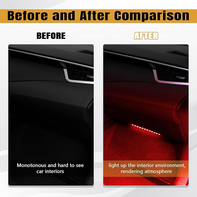 Car LED Strip Light, 12V 24 LED Vehicle Interior Atmosphere Lamps with USB Port, Auto Under Dash Ambient Night Light, Universal Car Accessories (Red, USB)
