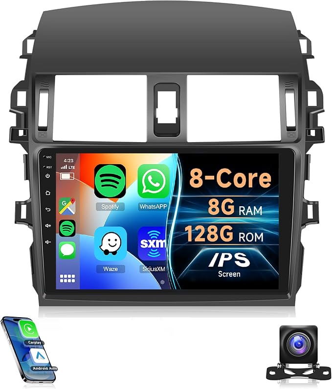 8Core 8G+128G for Toyota Corolla 2009-2013 Android 15 Car Stereo Carplay Android Auto, 9 Inch QLED capacitive Screen with Bluetooth 5.0 FM/AM/RDS DSP-36 GPS WiFi Mirror Link Backup Camera