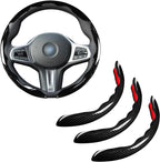 Car Steering Wheel Cover Set Bright Carbon Fiber Wrap Non-Slip 3pcs Steering Wheel Accessories 14.5-15 inch Universal (Black)