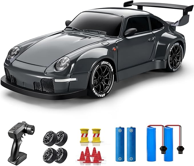 RC Drift Car, 1:24 Remote Control Car for Kids, 20KM/H 4WD High Speed RC Cars with LED Lights, Two Batteries, Extra Drifting Tires, Vehicle for Adults Boys Girls