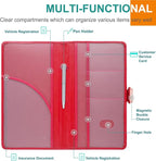 Car Registration and Insurance Holder, Leather Car Glove Box Organizer, Cool Car Accessories for ID, Driver's License Cards & Essential Document, Men&Women, Red