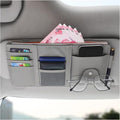 Car Sun Visor Organizer, Leather Personal Belonging Storage Pouch with Zipper, Car Visor Storage Pouch Sunglasses Holder, Auto Interior Accessories Pocket Organizers (Gray)