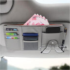 Car Sun Visor Organizer, Leather Personal Belonging Storage Pouch with Zipper, Car Visor Storage Pouch Sunglasses Holder, Auto Interior Accessories Pocket Organizers (Gray)