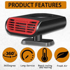Portable 12V Car Heater & Defroster 150W, 360° Rotating Heater for Windshield and Cabin, Cigarette Lighter Plug for Vehicles,Trucks,RVs