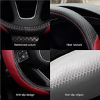 Microfiber Leather Auto Car Steering Wheel Cover, Universal 15 Inch Anti-Slip Wheel Protector, Claret