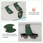 Sunglass Holder for Car Visor, Grass Green, 2 Packs | Suede Cloth, Magnetic, Organizer for Car Accessories