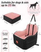 Dog Booster Car Seat for Small/Medium Dogs,Puppy Portable Car Bed with Elevated Cushion,Fully Detachable and Washable,2 Storage Pockets,Easy to Install (Black/Pink, Medium)