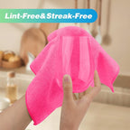 Pink Microfiber Cleaning Cloth, 24 Pack Absorbent Cleaning Rags, Lint-Free, Streak-Free Cleaning Towels for Car Kitchen House, 12"X11"