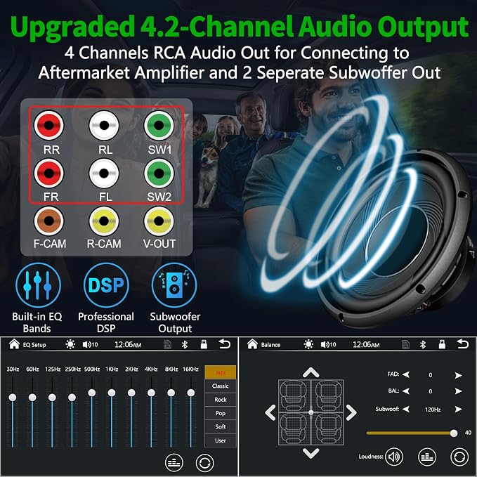 [QLED Screen Upgrade] 7" Double Din Car Stereo with Dash Cam, Wireless Apple CarPlay and Android Auto, Bluetooth, 240W 4.2-Channel Audio Output, MirrorLink, Backup Camera, AM/FM Car Radio