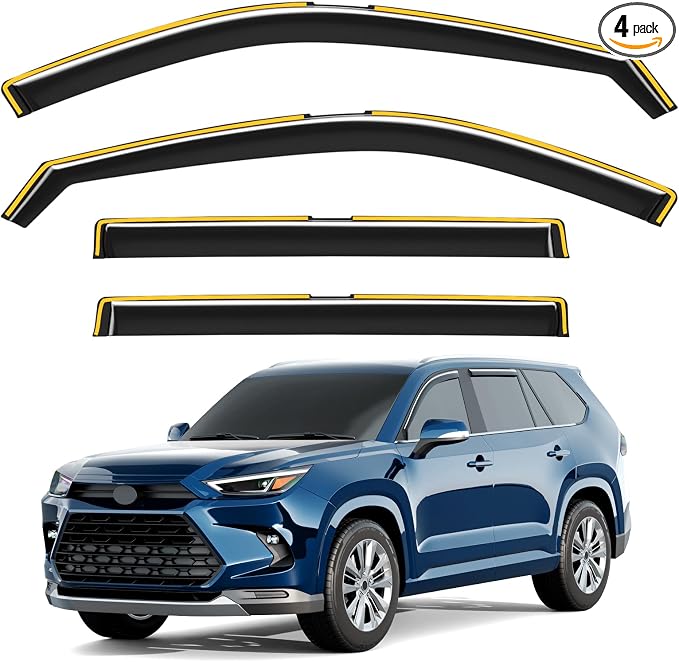 in-Channel Window Rain Guards Fit for Toyota Grand Highlander 2024 2025 2026 Extra Durable Rain Guards Side Window Deflectors Vent Visors Vent Shades Car Accessories Visors -4 pcs
