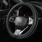 Black Leather Steering Wheel Cover Fiber Strip Car Steering Wheel Cover Universal 15 inch for Men