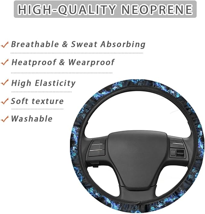 Glow Dolphin Totem Flower Steering Wheel Cover, Universal Fit for 15 Inch Vehicles, Polyester Material, Anti-Slip Car Wheel Protector